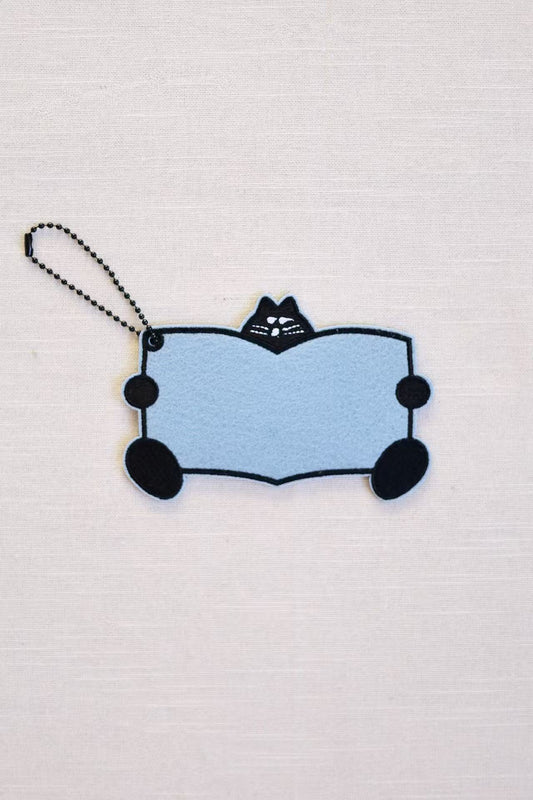 Reading Kitten Fabric Keychain
